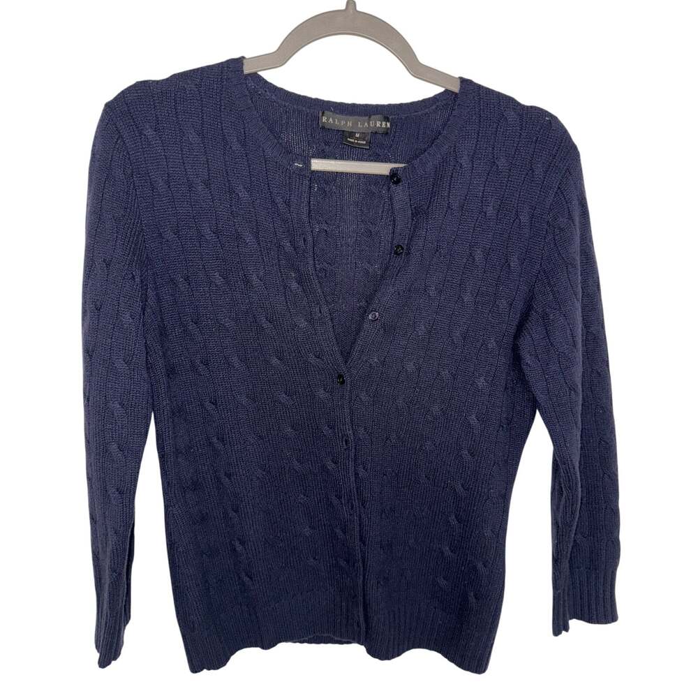 Ralph Lauren Black Label 100% Cashmere Cardigan - navy blue- size Medium